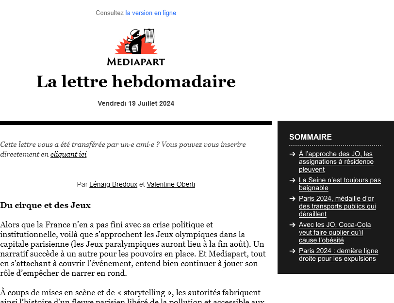 exemple de sommaire hors de l'email