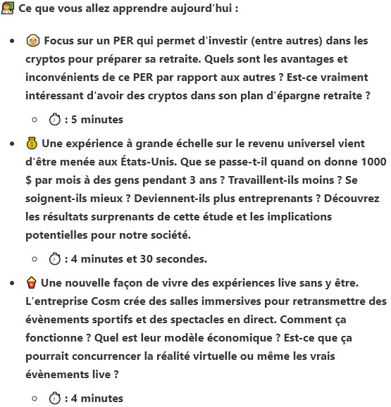 table des matières dans newsletter