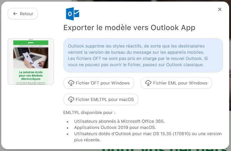 choix format otf eml email outlook